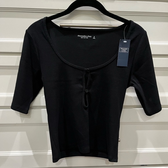 NWT Abercrombie & Fitch A&F Soft ribbed black baby tee top S - Picture 5 of 6